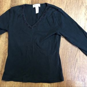 Jones New York small black long sleeve V-neck top